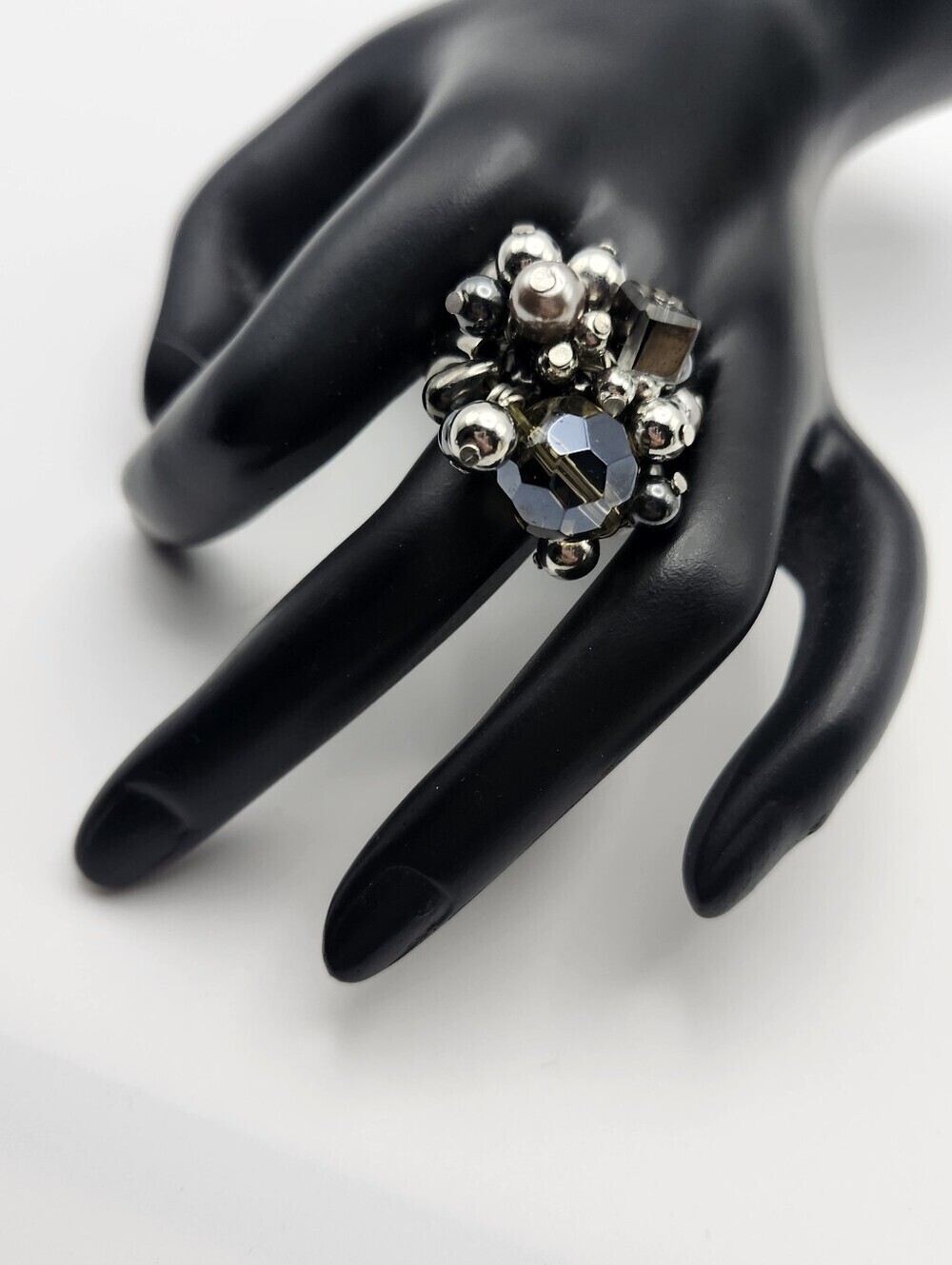Source Unknown Smoky Amber and Hematite Cluster Ring